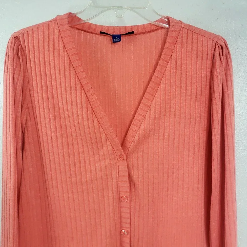 Apt.9 Women's Peach Button Down Ribbed Shirt Top Blouse Cardigan Sweater - Picture 2 of 11